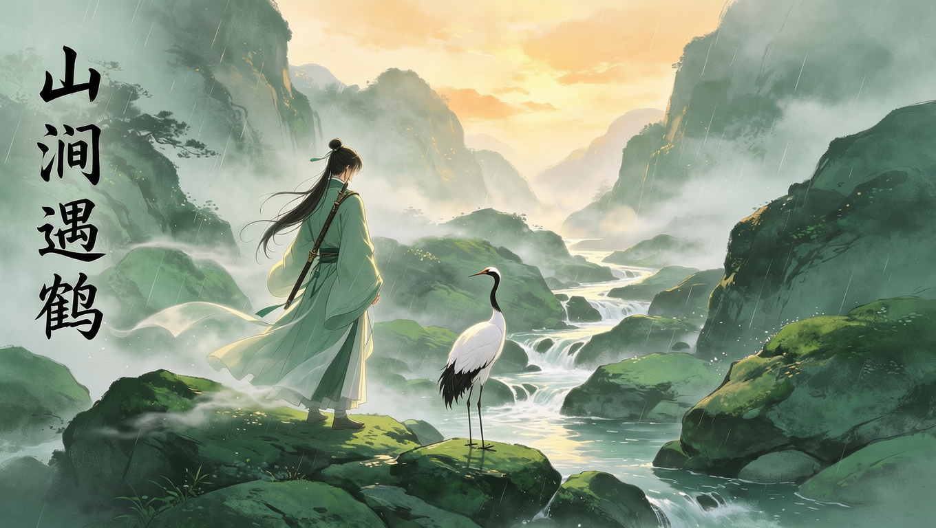山涧遇鹤
